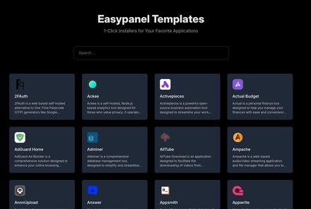 List of templates available in EasyPanel