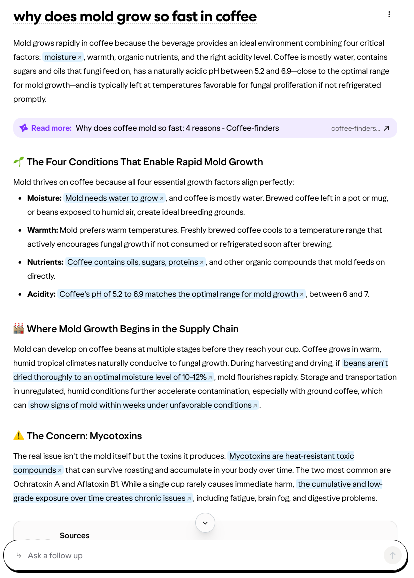 Yahoo Scout answering a question about mold in coffee