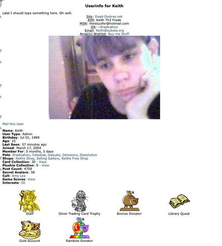 My user profile on Subeta in 2005, with an awful photo of me and a link to my amazon wish list